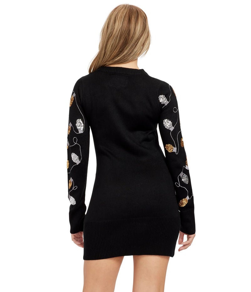 Tipsy Elves Christmas Sweater Dresses for Women - Cute Winter Themed Dresses - Instant Holiday Outfits - Women's Easy Black Christmas Lights Christmas Sweater Dress Size Medium - Image 2
